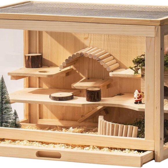 NEW! Mewoo Wooden Hamster Cage for Dwarf Hamsters, mice, gerbil, guinea pig - Picture 3 of 8